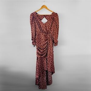 New LUSH Surplice Neck Gathered Front Open Back Midi Dress Merigold Medium